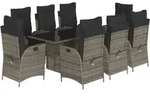 vidaXL 9-tlg. Garten-Essgruppe mit Kissen Grau Poly Rattan - Grau