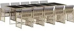 vidaXL 11-tlg. Garten-Essgruppe mit Kissen Beige Poly Rattan - Beige