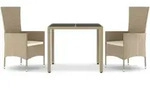 vidaXL 3-tlg. Garten-Essgruppe mit Kissen Beige Poly Rattan - Beige