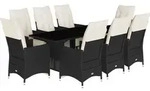 vidaXL 9-tlg. Garten-Essgruppe mit Kissen Schwarz Poly Rattan - Schwarz