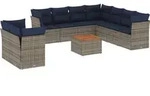 vidaXL 10-tlg. Garten-Sofagarnitur mit Kissen Grau Poly Rattan - Grau