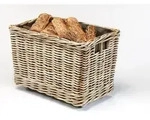 Kobolo Kaminholzwagen mit Rollen Rattan - Innenfutter aus dunklem Stoff 