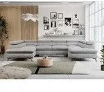 Wohnzimmersofa U-form, Eckcouch, Schlaffunktion und Bettkasten - PETER U - Velvet -