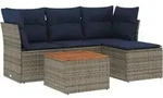 vidaXL 5-teiliges Gartensofa-Set mit Kissen, grau, Polyrattan - Grau