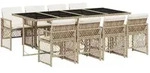 vidaXL 9-tlg. Garten-Essgruppe mit Kissen Beige Poly Rattan - Beige
