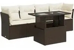 vidaXL 5-tlg. Garten-Sofagarnitur mit Kissen Braun Poly Rattan - Braun