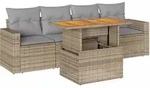 vidaXL 5-tlg. Garten-Sofagarnitur mit Kissen Beige Poly Rattan - Beige