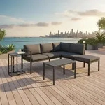 Sitzgruppe Aluminium &ndash; Ecksofa mit Beistelltisch, wetterfeste Lounge f&uuml;r...