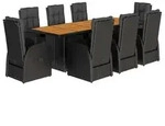 vidaXL 9-tlg. Garten-Essgruppe mit Kissen Schwarz Poly Rattan - Schwarz