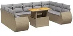 vidaXL 10-tlg. Garten-Sofagarnitur mit Kissen Beige Poly Rattan - Beige