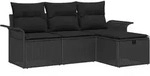 vidaXL Garten-Sofa-Set mit Kissen 4 pcs Schwarz Poly Rattan - Hellgrau