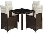 vidaXL 5-tlg. Garten-Bistro-Set mit Kissen Braun Poly Rattan - Braun