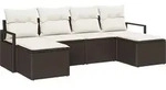 vidaXL Sofa Set mit Kissen 6 pcs Braun Poly Rattan - Braun