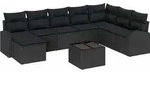 vidaXL Sofa Set mit Kissen mit Speicher 9 pcs Schwarz Poly-Rattan - Schwarz