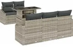 vidaXL Garten-Sofa-Set mit Kissen 6 pcs Hellgrau Poly-Rattan - Schwarz