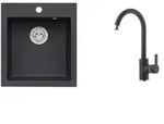Siko PABLO2091, Aufsatzwanne, Quadratisch, Granit, Schwarz, 1 Becken, 450 mm -