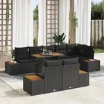 vidaXL Garten-Sofa-Set mit Speicher 9 pcs Schwarz Poly Rattan - Schwarz