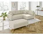 S-STYLE M&Ouml;BEL - Kai - Ecksofa mit Schlaffunktion und Hocker mit Braun Holzf&uuml;&szlig;en im