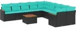 vidaXL 11-teiliges Gartensofa-Set mit Kissen, schwarzes Polyrattan - Schwarz