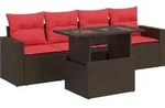 vidaXL 5-tlg. Garten-Sofagarnitur mit Kissen Braun Poly Rattan Akazie - Braun