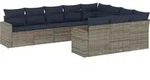 vidaXL 10-tlg. Garten-Sofagarnitur mit Kissen Grau Poly Rattan - Navy