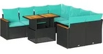 vidaXL 9-tlg. Garten-Sofagarnitur mit Kissen Schwarz Poly Rattan - Schwarz