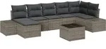 vidaXL Garten-Sofa-Set mit Kissen mit Speicher 7 pcs Grau Poly-Rattan - Grau