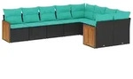 vidaXL 9-teiliges Gartensofa-Set mit Kissen, schwarzes Polyrattan - Schwarz