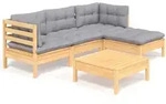 vidaXL 5-tlg. Garten-Lounge-Set mit Grauen Kissen Kiefernholz - Grau