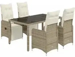 vidaXL 5-tlg. Garten-Bistro-Set mit Kissen Braun Poly Rattan - Braun
