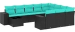 vidaXL 11-teiliges Gartensofa-Set mit Kissen, schwarzes Polyrattan - Schwarz