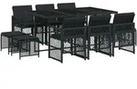 vidaXL 11-tlg. Garten-Essgruppe mit Kissen Schwarz Poly Rattan - Schwarz