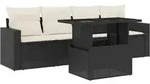 vidaXL 5-tlg. Garten-Sofagarnitur mit Kissen Schwarz Poly Rattan - Schwarz