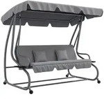 Outsunny Hollywoodschaukel 3-Sitzer Gartenschaukel mit Verstellbarem Dach Kissen -