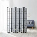 Homestyle4u Paravent Raumteiler 5 teilig Holz Schwarz Reispapier Wei&szlig; H&ouml;he...