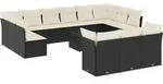 vidaXL 14-tlg. Garten-Sofagarnitur mit Kissen Schwarz Poly Rattan - Schwarz