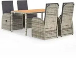 vidaXL 5-tlg. Garten-Essgruppe mit Kissen Grau Poly Rattan - Grau