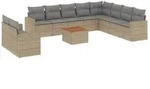 vidaXL 11-tlg. Garten-Sofagarnitur mit Kissen Beige Poly Rattan - Beige