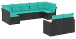 vidaXL 9-teiliges Gartensofa-Set mit Kissen, schwarzes Polyrattan - Schwarz