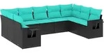 vidaXL 9-teiliges Gartensofa-Set mit Kissen, schwarzes Polyrattan - Schwarz