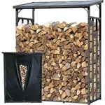 Metall Kaminholzregal Au&szlig;en 143 x 70 x 185 cm Mit Wetterschutz Schwarz, Basic...