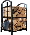 Metall Kaminholzregal 45x30x74 cm Schwarz | 5-teiliges Set mit Schaufel, Zange,