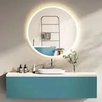 HOKO Design Badspiegel rund 60 cm Malaga mit Metall Rahmen Wei&szlig;. Runder Bad