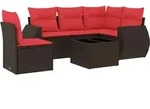 vidaXL 6-teiliges Gartensofa-Set mit Kissen, braun, Polyrattan - Braun