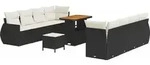 vidaXL Garten-Sofa-Set mit Speicher 11 pcs Schwarz Poly Rattan - Schwarz