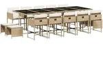 vidaXL 15-tlg. Garten-Essgruppe mit Kissen Beige Poly Rattan - Beige