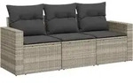 vidaXL 3-tlg. Garten-Sofagarnitur mit Kissen Hellgrau Poly Rattan - Grau