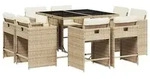 vidaXL 9-tlg. Garten-Essgruppe mit Kissen Beige Poly Rattan - Beige
