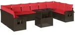 vidaXL 11-teiliges Gartensofa-Set mit Kissen, braun, Polyrattan - Braun