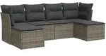 vidaXL 6-tlg. Garten-Sofagarnitur mit Kissen Grau Poly Rattan - Grau
